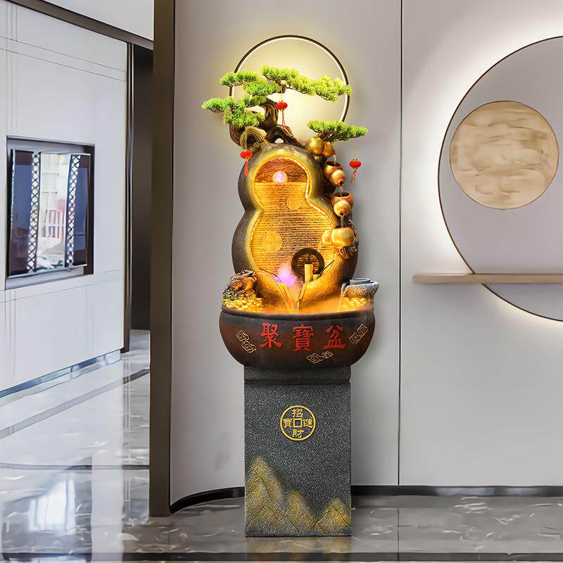 葫芦流水生财摆件循环风水轮客厅大型落地现代轻奢办公室开业送礼