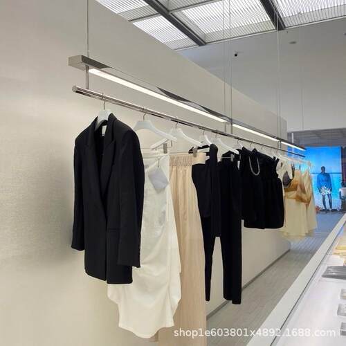 服装店不锈钢吊架女装店带灯展示架陈列架侧挂架衣服橱窗挂衣架子