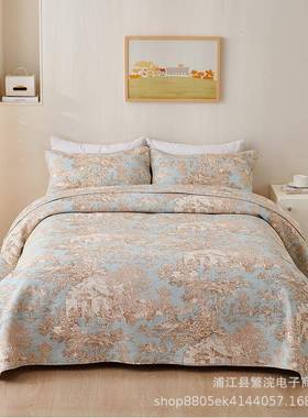外贸出口Flowering纯棉床盖三件套全棉绗缝被夏被不移位床单四季