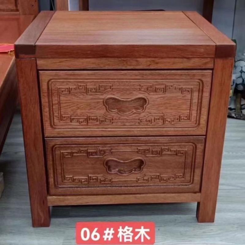 新款中式仿古床头柜实木现代明清古典家用卧室雕花紫檀床头收纳柜