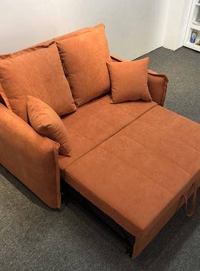 北欧简约客厅休闲大靠包双人位科技绒布两用可折叠橙色沙发床