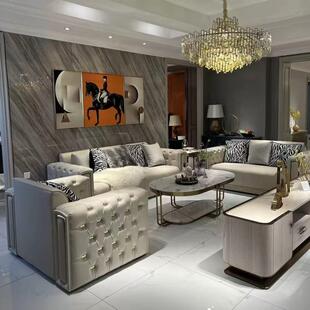 意式轻奢实木真皮沙发组合客厅别墅高端港式简约全屋套房高级感家