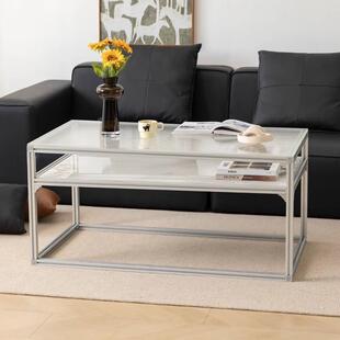 铝型材钢化玻璃茶几桌子轻奢北欧现代简约茶桌小户型家用客厅办公