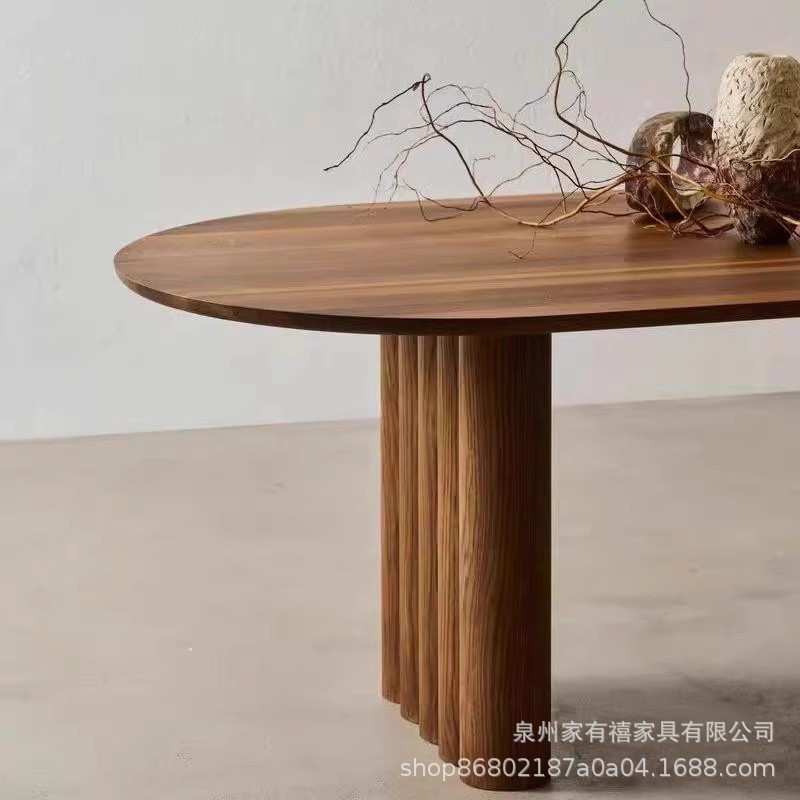严选中古原木风设计师样板房餐桌餐厅实木工作台办公椭圆形洽谈桌