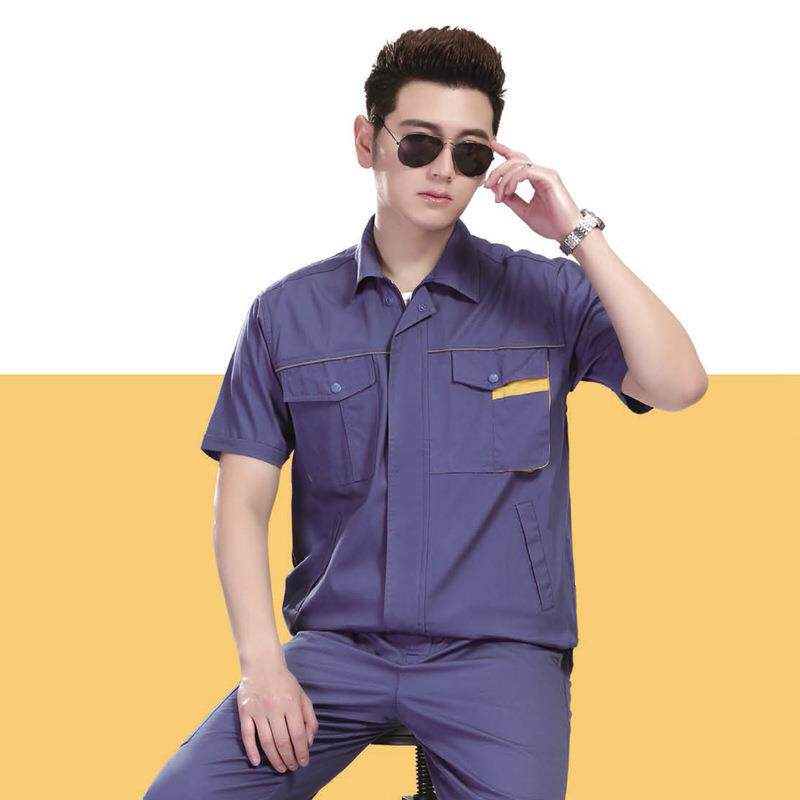 纯棉工装厂服夏季劳保服套装工服建筑工地劳动布工作服绣logo