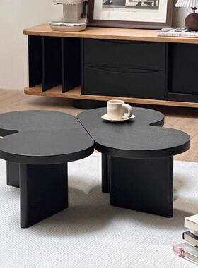 茶几北欧法式小户型黑色实木现代组合轻奢简约设计师客厅圆形家用