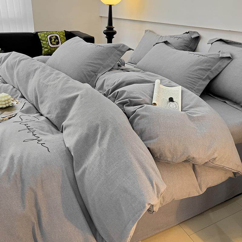 2023新款全棉磨毛英文字母绣系列四件套1.5m床单款四件套艾丽灰