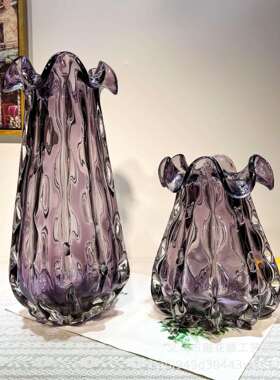 现代重工紫色琉璃钱袋子花瓶摆件家居客厅插花水培样板间艺术软装