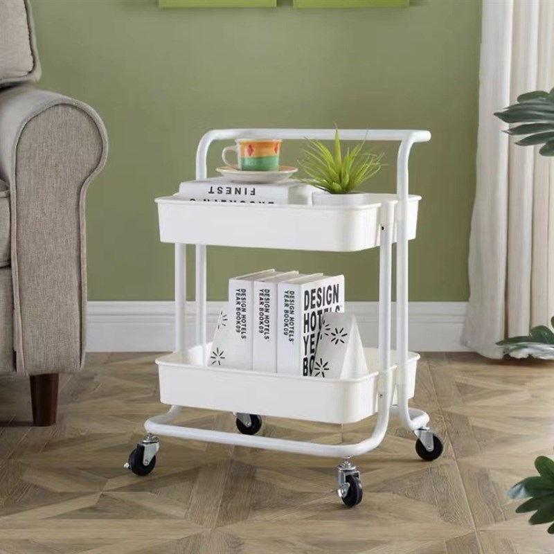 铁架塑料筐置物架万向轮厨房收纳手推车家用浴室落地置物架