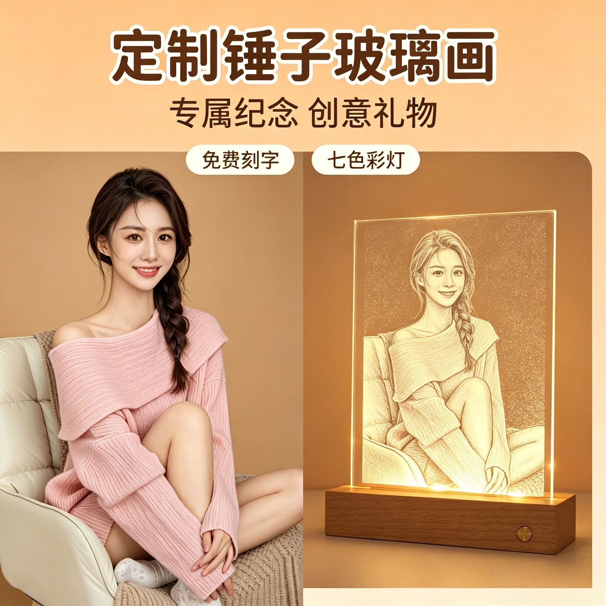 定制真人照片琉璃画免费刻字图片