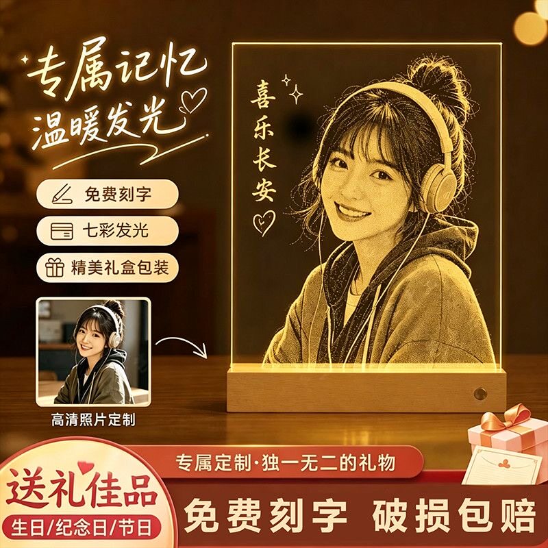 锤子玻璃画定制真人照片生日礼物图片