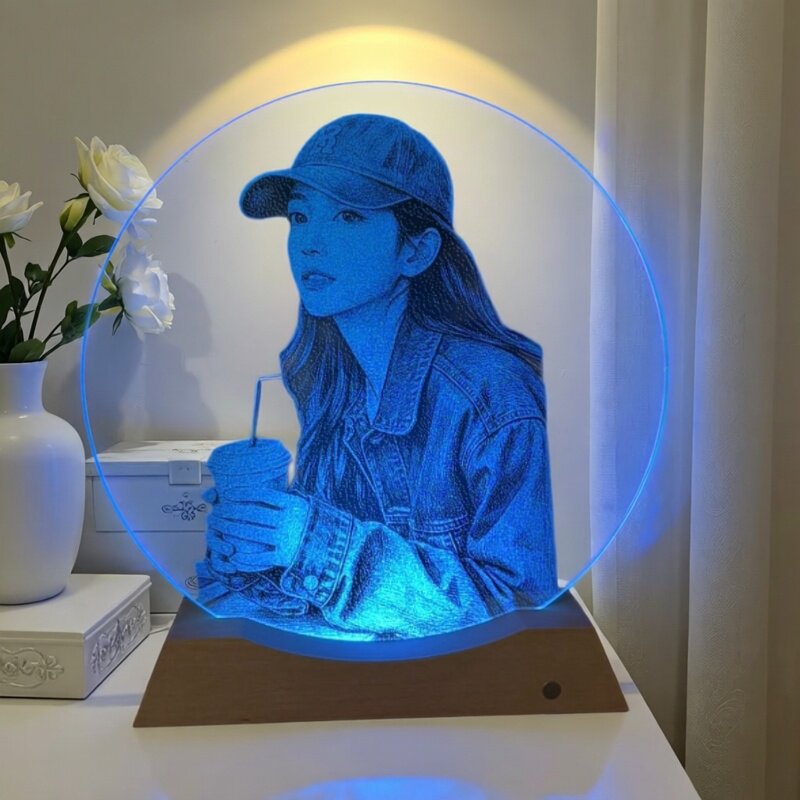 七彩灯光照片定制琉璃画像礼盒