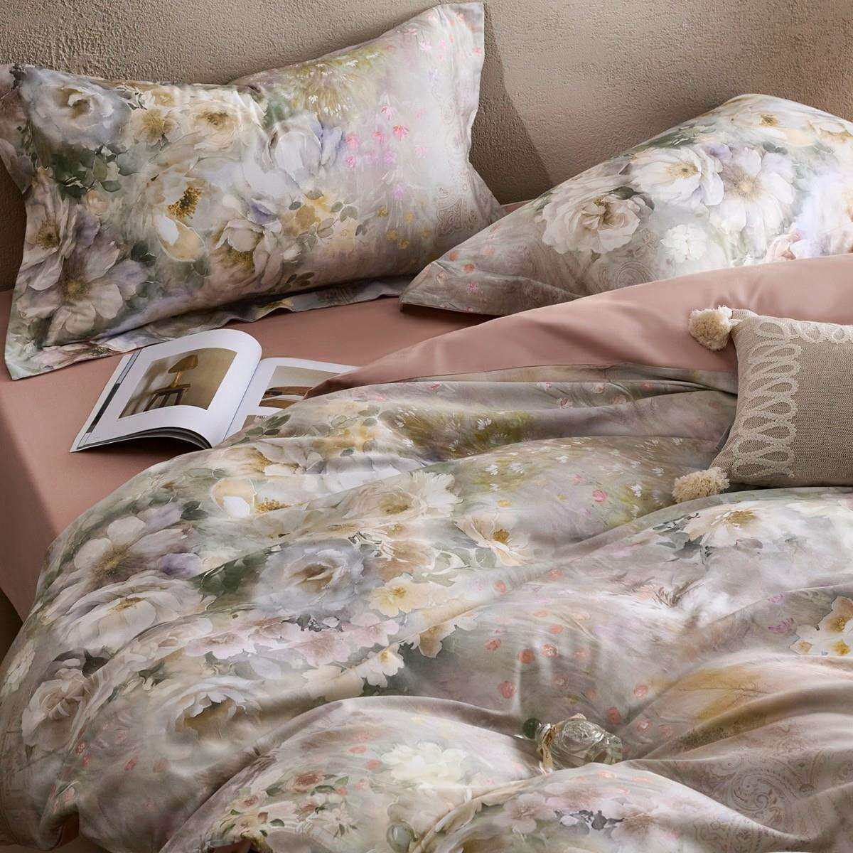 田园轻奢风60支全棉纯棉四件套印花贡缎被套亲肤床单1.8m床上用