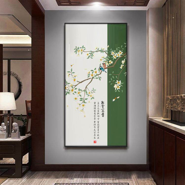 新中花鸟装饰画清雅竹子玄关画桃花民宿酒店挂画过道走廊尽头壁画