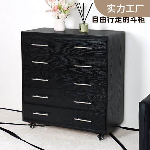中古风复古五斗柜滑轮五斗柜可移动轻奢实木正牌收纳柜法式高颜值