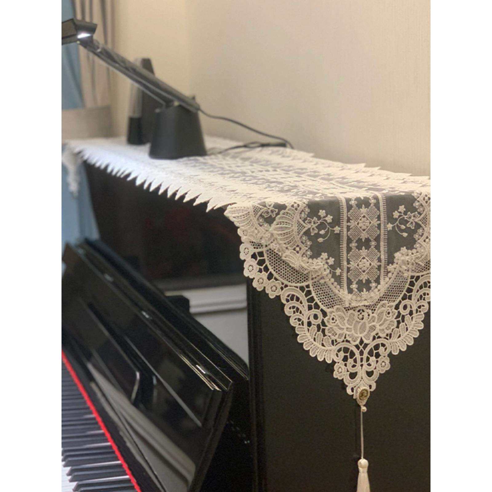 法式奶油风蕾丝钢琴盖布电钢琴顶披电子琴装饰防尘罩布轻奢感