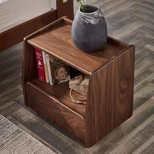 北美黑胡桃木床头柜轻奢全实木储物柜卧室收纳北欧樱桃木床边柜