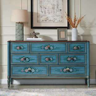 美式 大容量 高档八斗柜复古彩绘储物柜房间收纳整理柜免安装