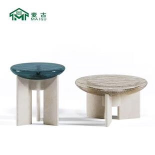 麦古北欧意式极简休闲大理石立体休闲茶几台现代设计圆形客厅茶几