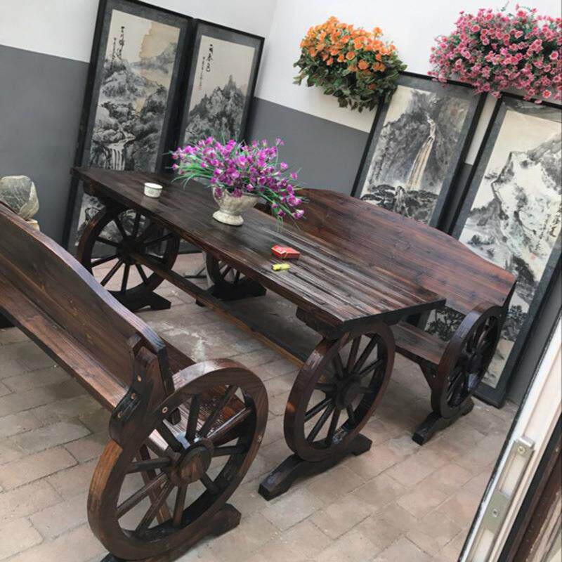 防腐木餐桌椅美式复古阳台实木休闲桌椅店咖啡厅户外铁艺餐桌椅