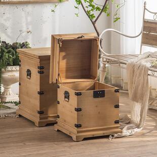 美式复古做旧茶几实木储物箱客厅沙发方形边几角几收纳箱床头柜