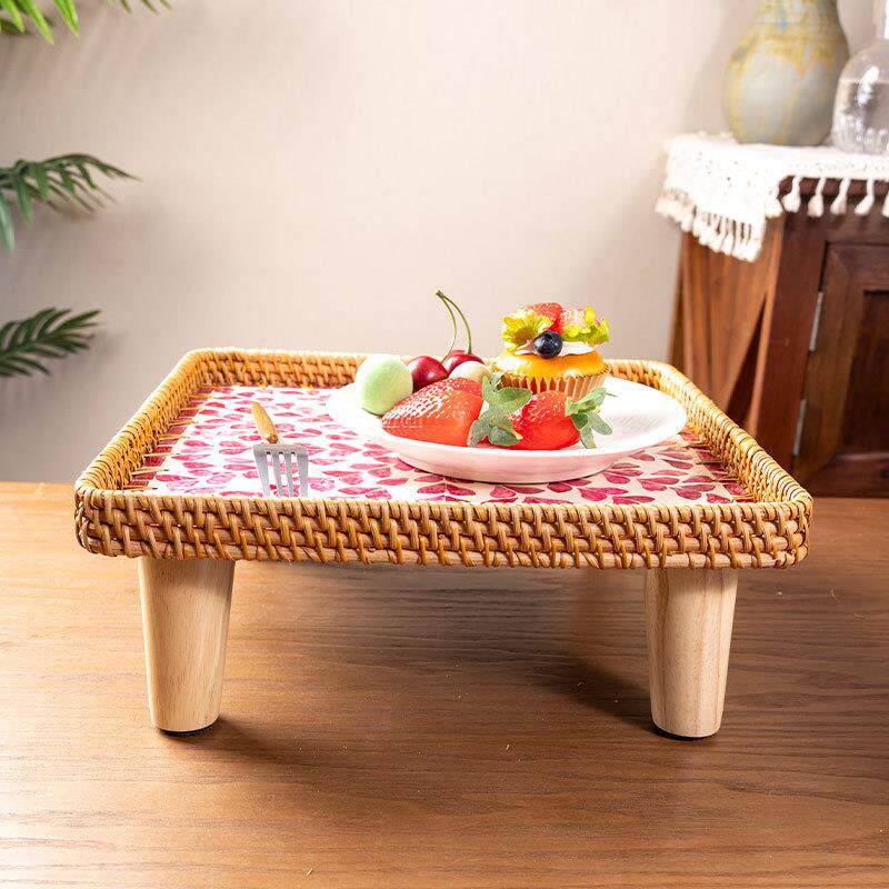北欧风手工藤编贝壳飘窗茶几方沙发小边几欧式榻榻米小圆桌野餐桌