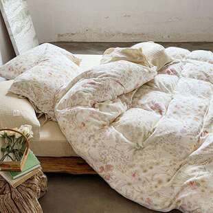 春夏款绉纱双层纱数码印花系带款四件套全棉小清新柔软纯棉床品2m