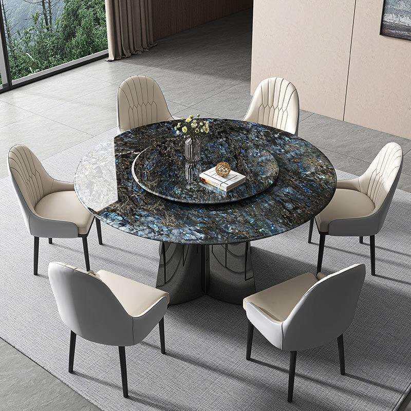 天然大理石圆餐桌奢石现代轻奢客厅高端蓝翡翠微晶石超晶石餐桌椅