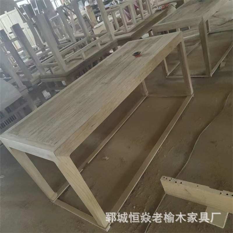 老榆木茶桌实木办公桌原木餐桌简约书桌隔板复古吧台飘窗阳台桌面