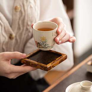 中式斑竹茶盘托盘竹制大漆岩石干泡盘紫岩壶承竹杯垫单层小号茶具