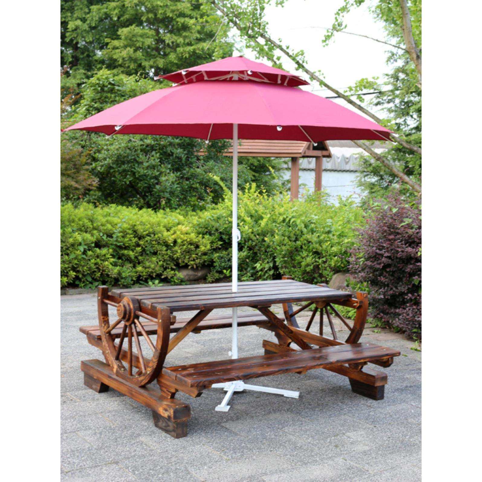 碳化实木户外休闲烧烤凳桌广场阳台庭院连体桌凳花园走廊木制桌椅