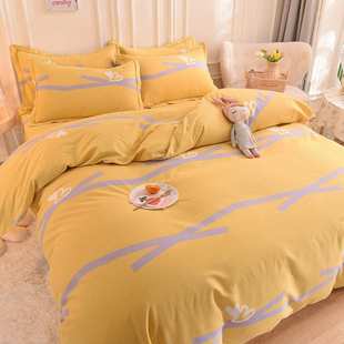 全棉磨毛四件套纯棉生态四季喷气面料三件床单款套件床上用品