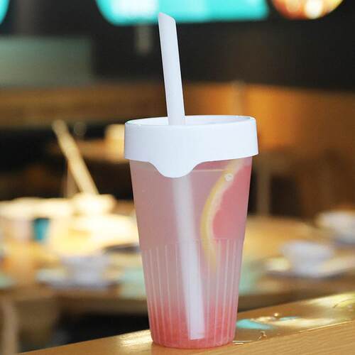 果竖条杯磨砂塑温料DPH一次性奶茶PP耐乐杯乐茶杯饮料杯汁奶茶