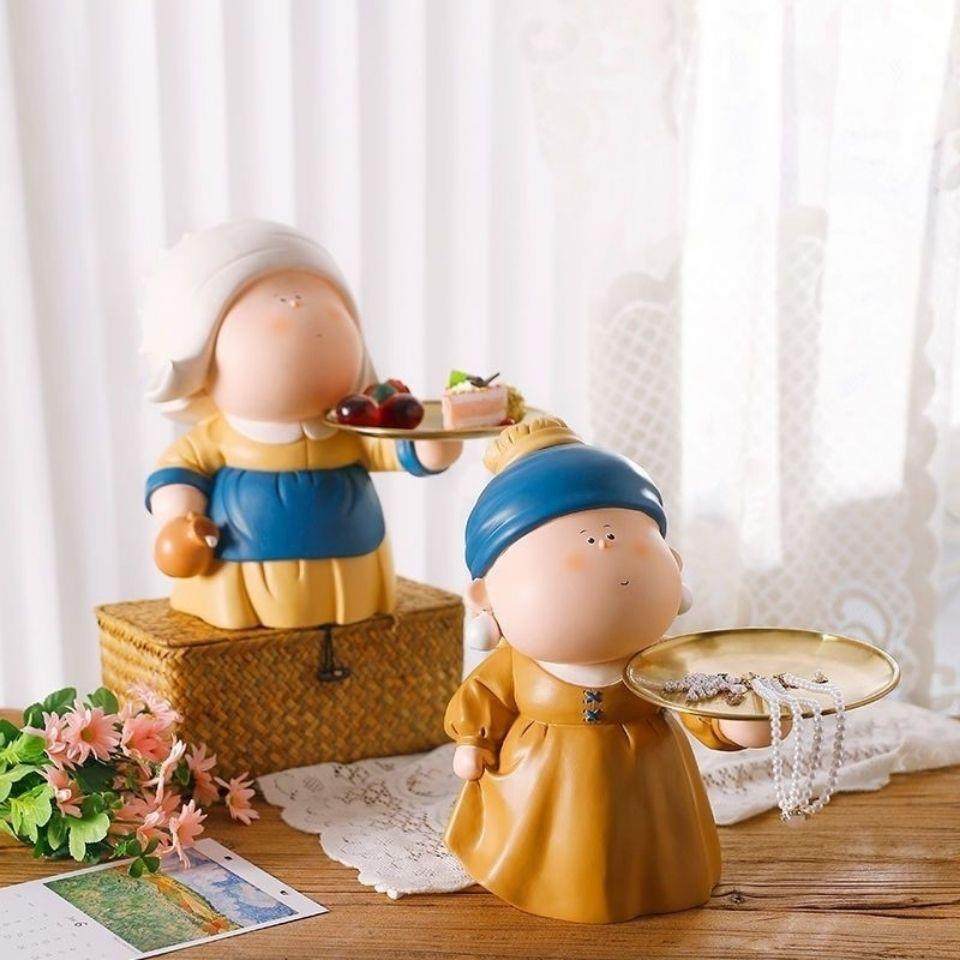 大艺术家玄关钥匙收纳家居饰品摆件轻奢戴珍珠耳环的少女入门格坤