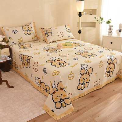 A类加厚纯棉磨毛床单单件100全棉儿童清新花卉被单枕套三件套宿舍