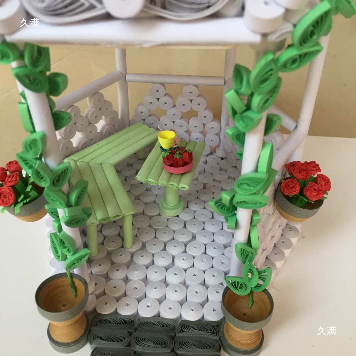 创意手工制作衍纸成品立体作品幼儿园学生作业摆件凉亭