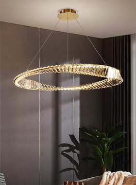 意式轻奢水晶吊灯2023年新款客厅北欧LED圆环餐厅卧室圆圈灯具