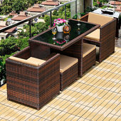 阳台创意藤编桌椅防水露台休闲花园家用庭院三件套藤椅茶桌组合