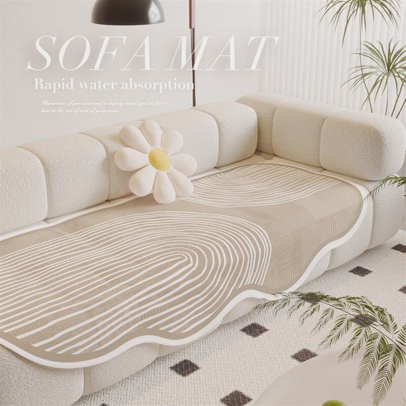 侘寂风不规则异形沙发垫子四季通用高级感皮沙发套罩防滑奶油风