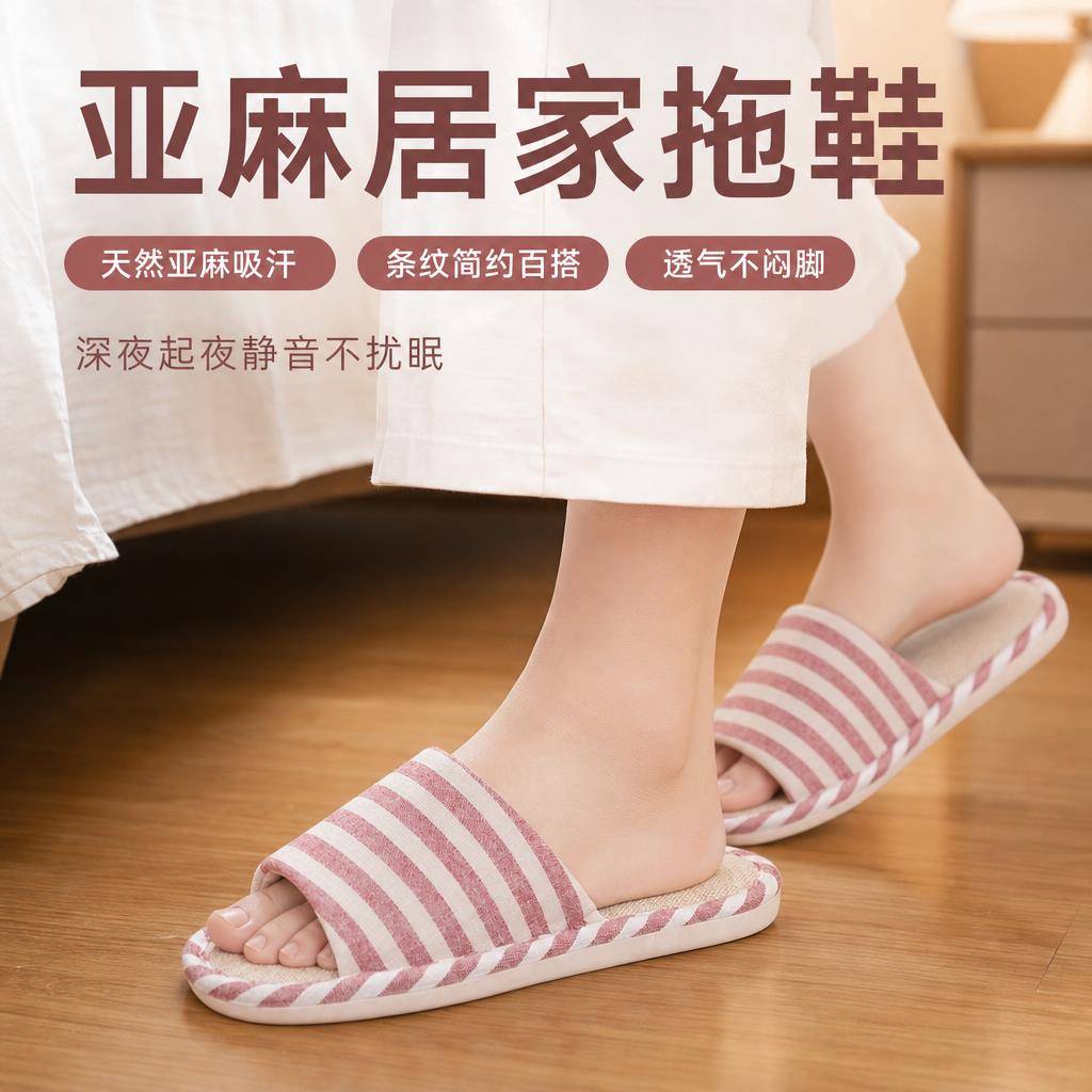 夏天情侣四季亚麻拖鞋女夏季厚底防滑居家用地板室内棉麻凉拖鞋男