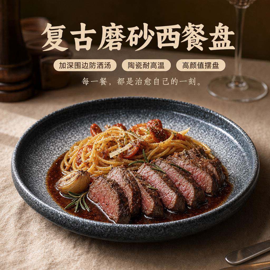 日式餐具加厚深圆盘陶瓷菜盘子创意早餐盘碟子饭盘家用碗盘碟套装