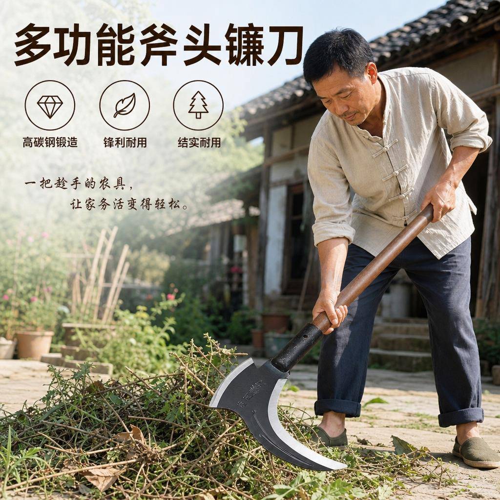 手工镰刀割草刀砍树刀农用草刀工农刀锰钢打草砍割两用户外柴刀