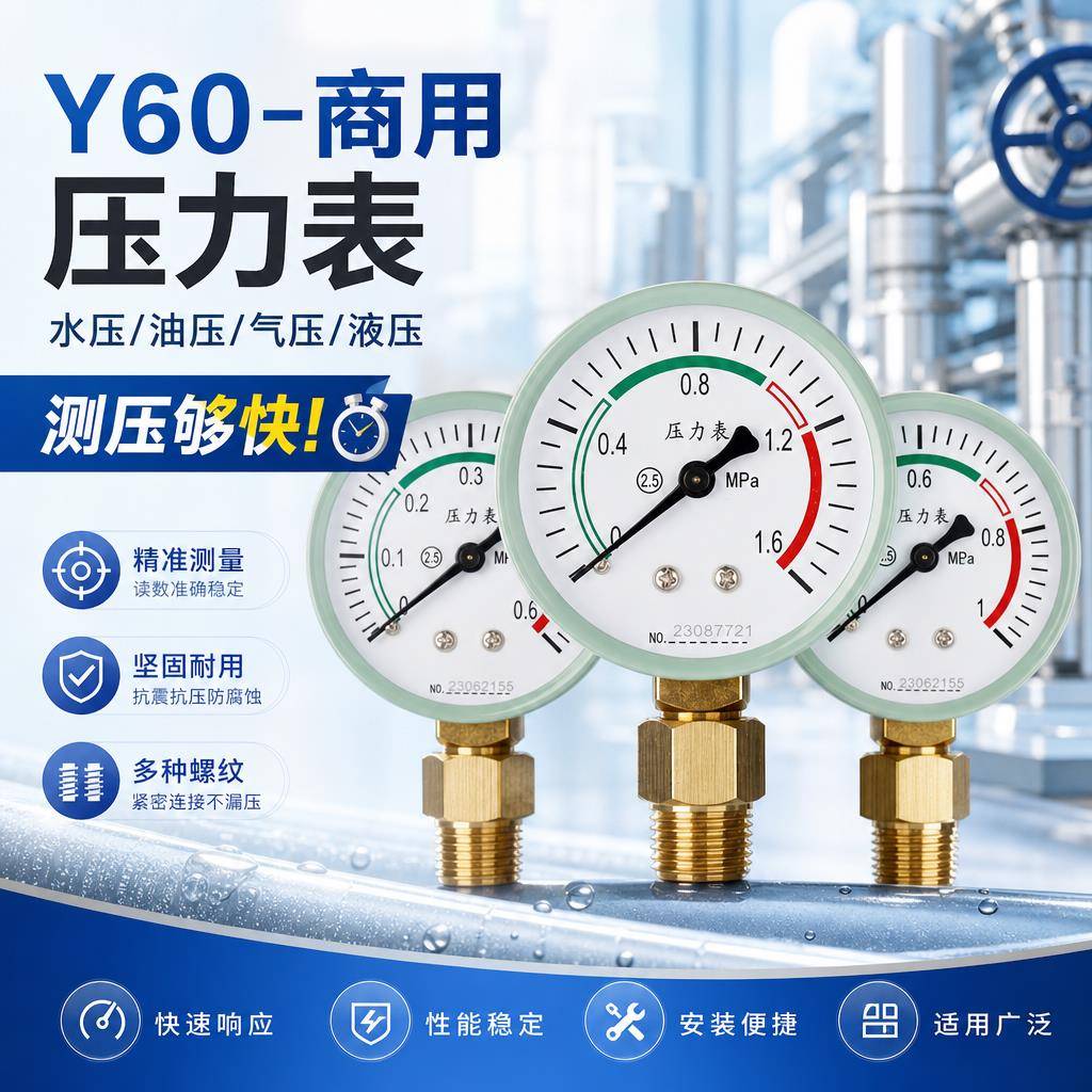 自来水管测压表Y60径向压力0-1.6mpa空压机油压气压精准监测仪表