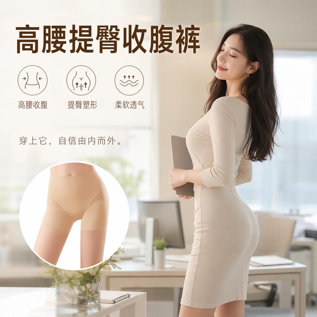 粉底液塑身裤女收腹提臀蚕丝抗菌裆无痕免穿内裤短裤头轻薄不卷边