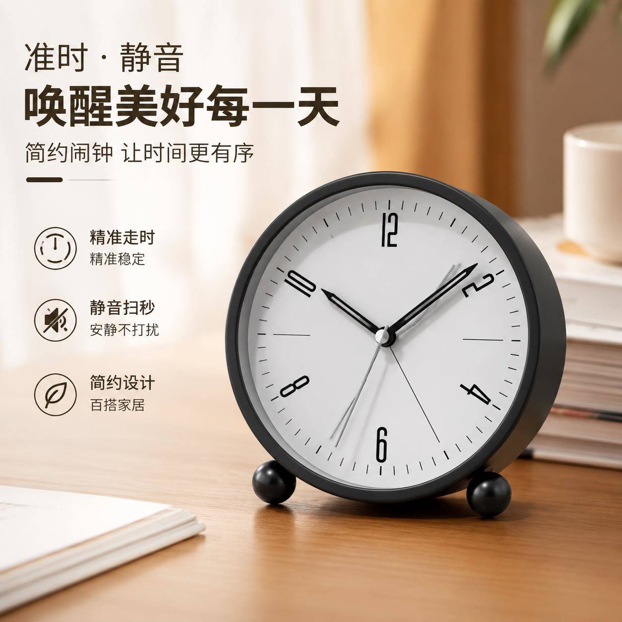 闹钟初中生专用卧室钟表超静音儿童自律桌面学习时钟学生起床神器