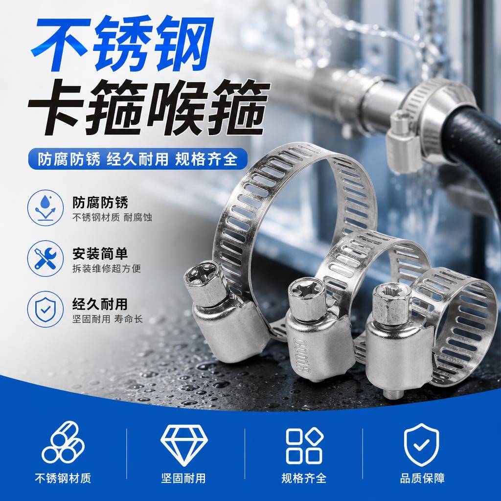 可调式不锈钢喉箍紧固卡扣家用水管油烟机管道软管固定收紧管夹子
