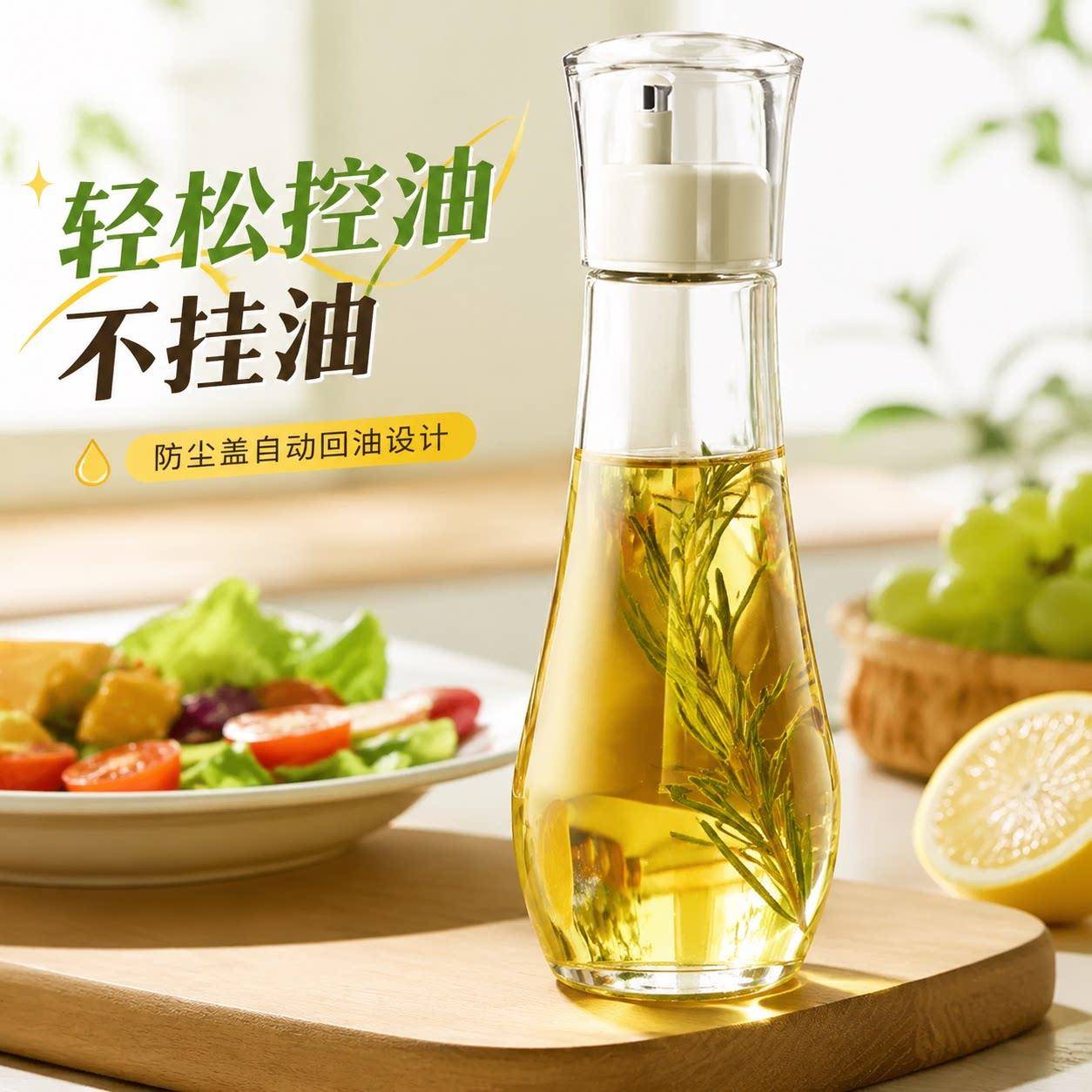 防尘透明带盖304不锈钢油嘴玻璃调味瓶餐桌酱油醋香油瓶厨房油壶