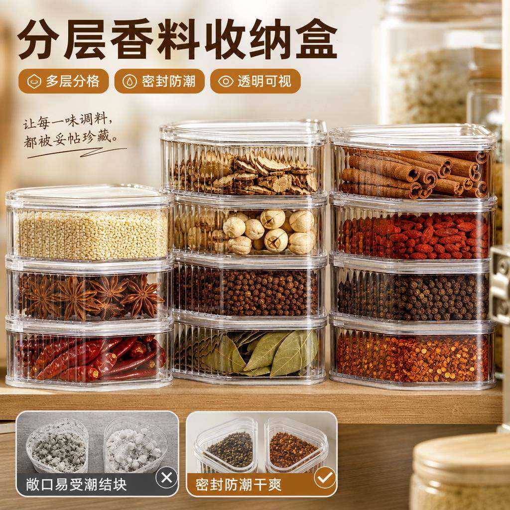 厨房收纳香料佐料调味保鲜盒花椒大料桂皮八角调料分装储物密封罐