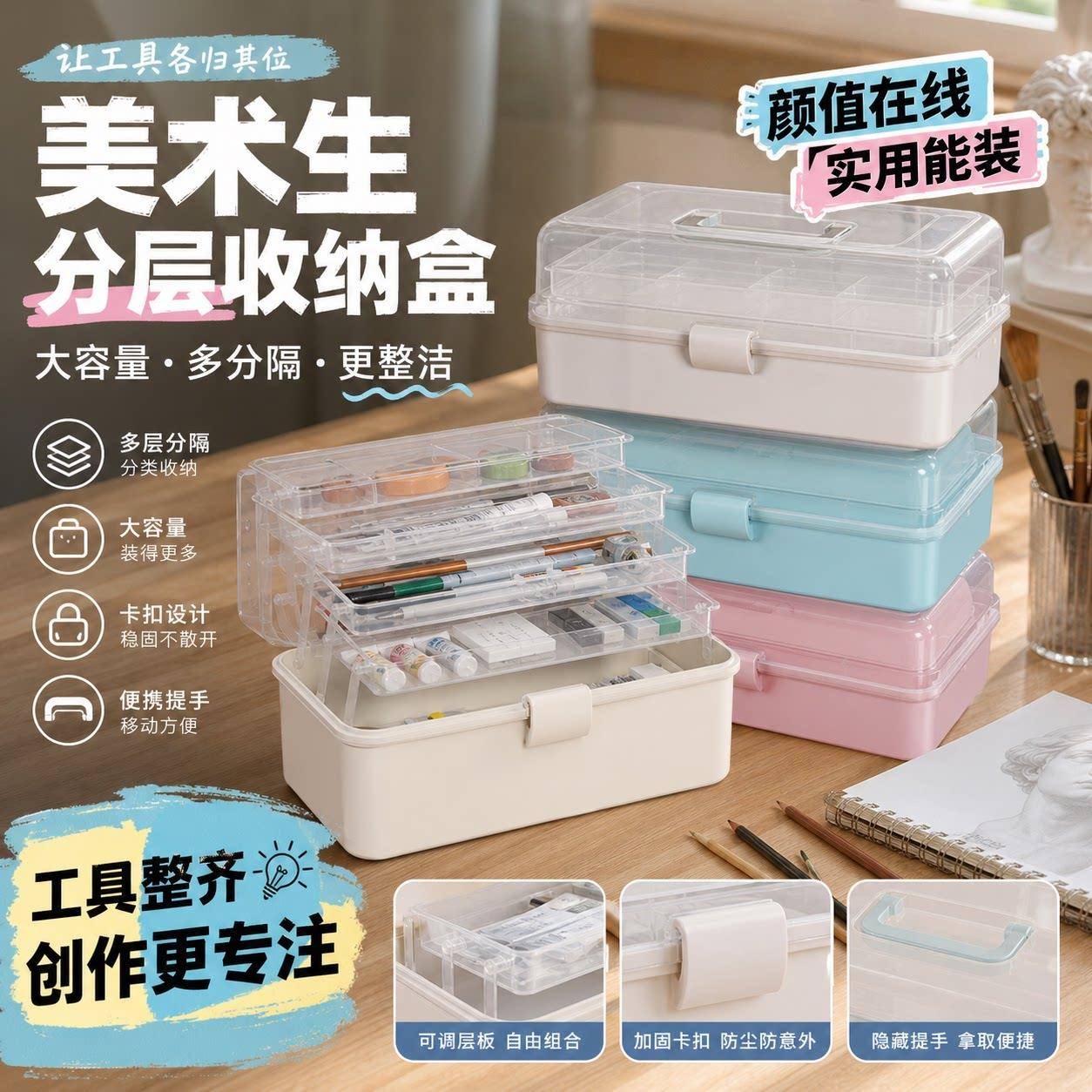 美术生工具收纳盒素描笔绘画颜料多功能大号铅笔盒美术生艺考专用