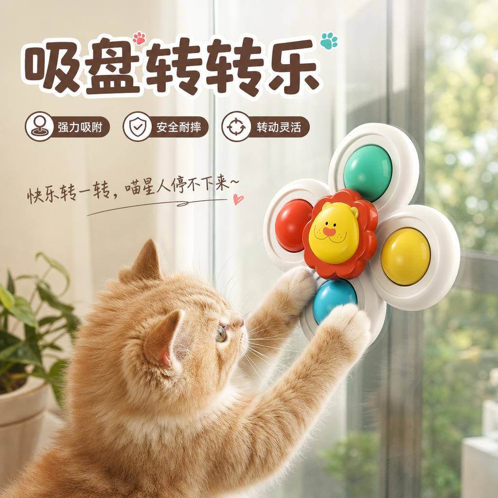 猫咪旋转玩具小猫转盘吸盘猫猫转转乐玩具猫咪旋转风车神器猫玩具